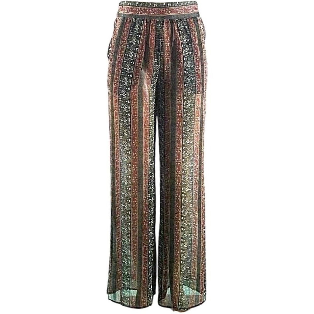 BCBGMAXAZRIA Sheer Wide Leg Pants Aubrun Comb Print Size L NWT